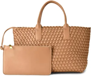 Woven leather tote bag for women, Large woven tote handbag, laptop tote, woven leather beach purses, Convertible 2-way Style