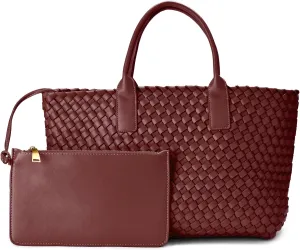 Woven leather tote bag for women, Large woven tote handbag, laptop tote, woven leather beach purses, Convertible 2-way Style