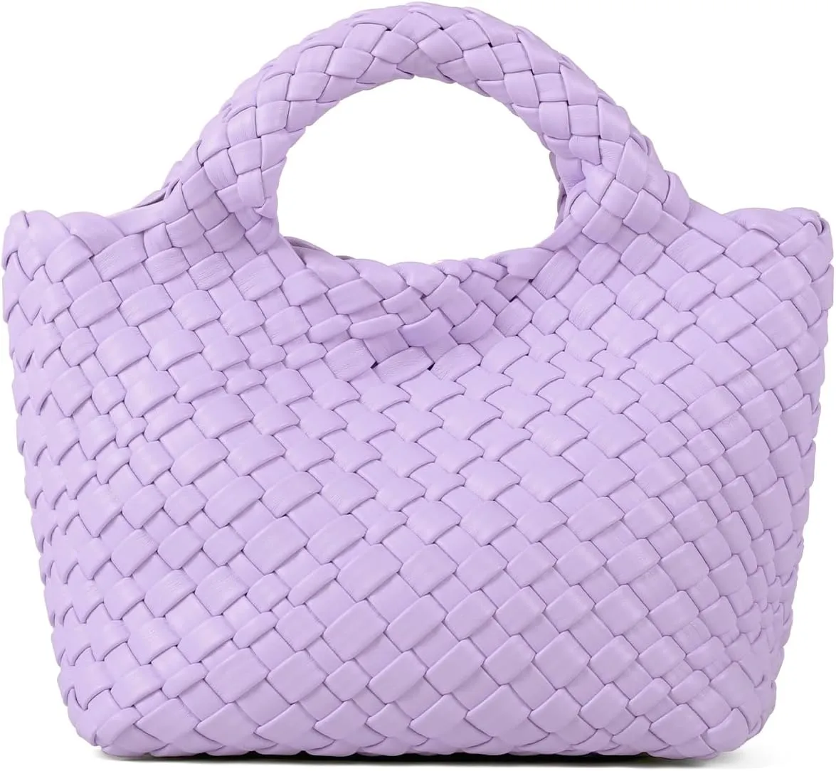 Woven Purses Bag for Women, Vegan Leather Handwoven Bags with Mini Handmade Purse, SMALL Travel Beach Top Handle Handbags