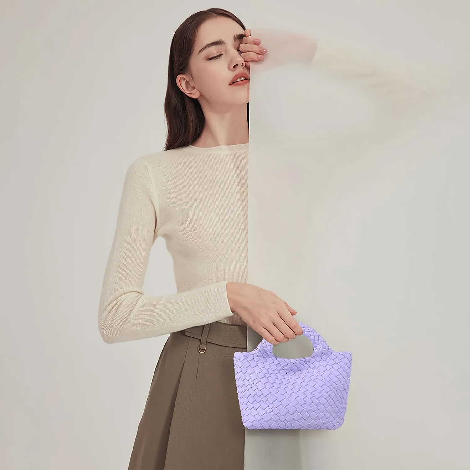 Woven Purses Bag for Women, Vegan Leather Handwoven Bags with Mini Handmade Purse, SMALL Travel Beach Top Handle Handbags
