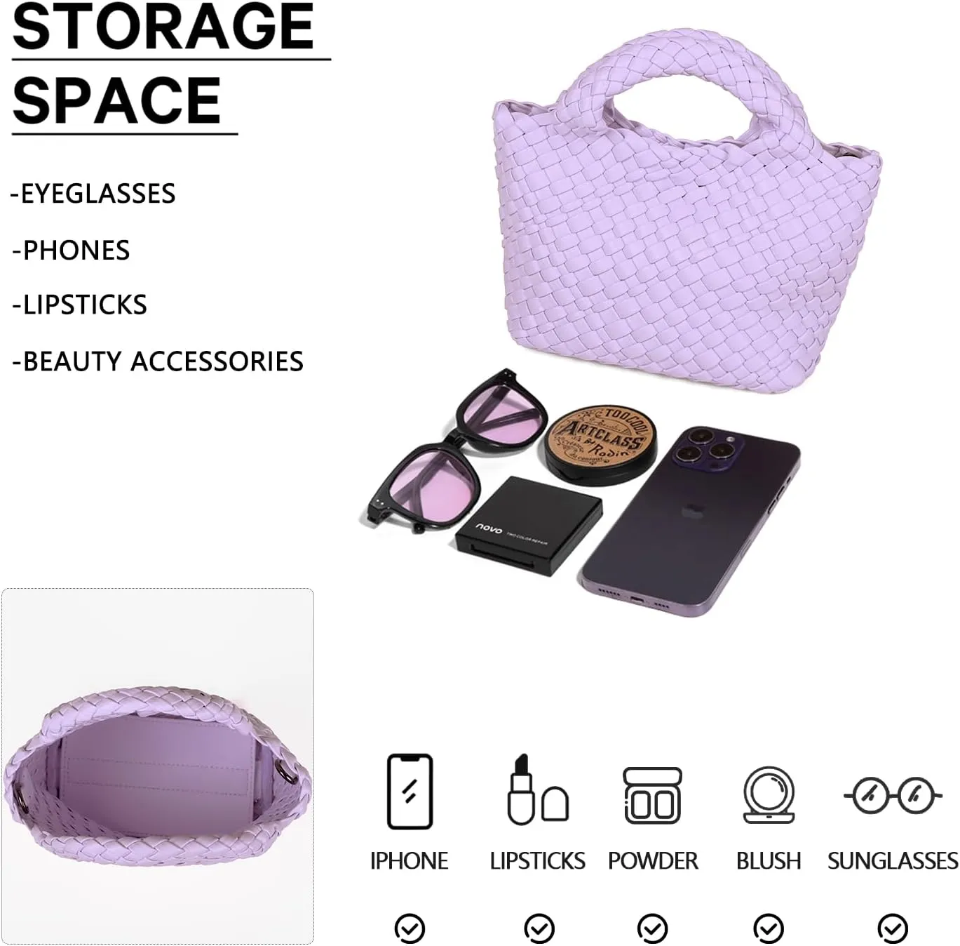Woven Purses Bag for Women, Vegan Leather Handwoven Bags with Mini Handmade Purse, SMALL Travel Beach Top Handle Handbags
