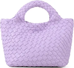 Woven Purses Bag for Women, Vegan Leather Handwoven Bags with Mini Handmade Purse, SMALL Travel Beach Top Handle Handbags