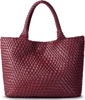 Woven Shoulder Bag for Women, Fashion Top Handle Soft Vegan Leather Shopper