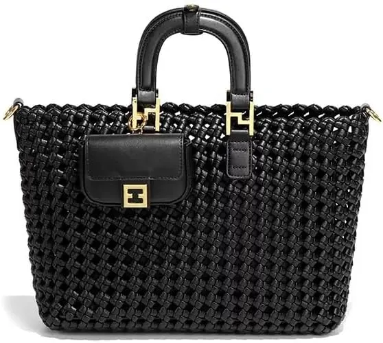 Woven Shoulder Bag for Women - Womens Leather Large Tote Bags for Women Woven Purse Travel Shopper Beach Bag