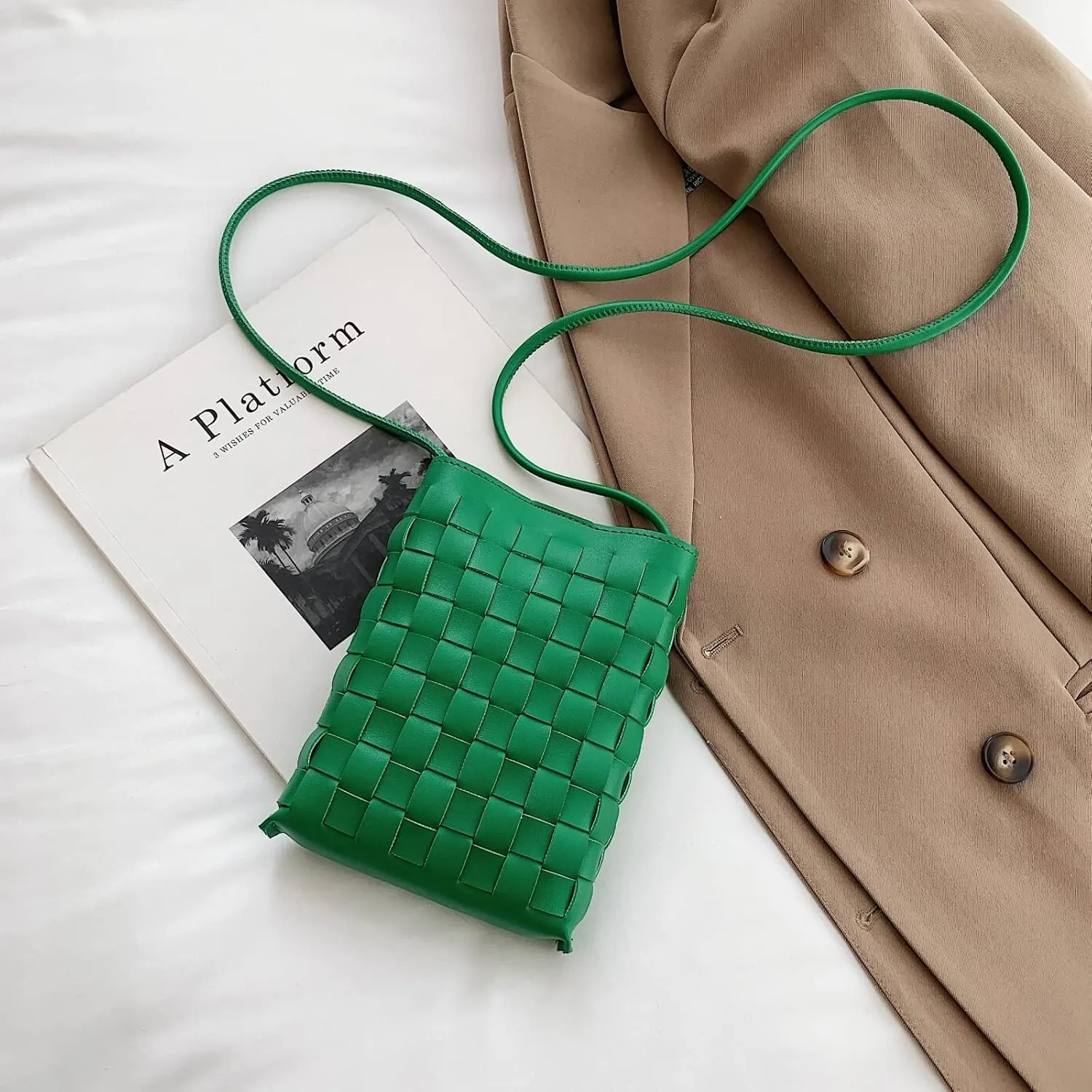 Woven Small Crossbody Bags Cell Phone Purse for Women Teen Girls Small Shoulder Phone Bag