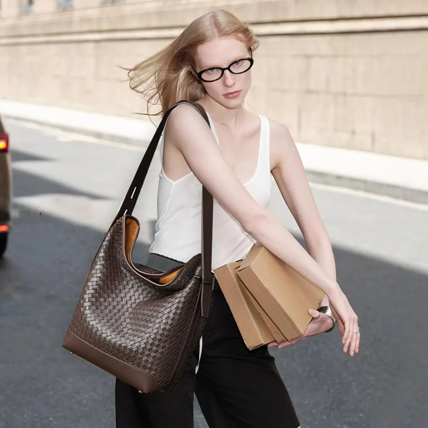 Woven Tote Bag For Women, Fashion Crossbody Shoulder Bag, Casual Top-handle Handbags, and Travel Purses Phone Bag