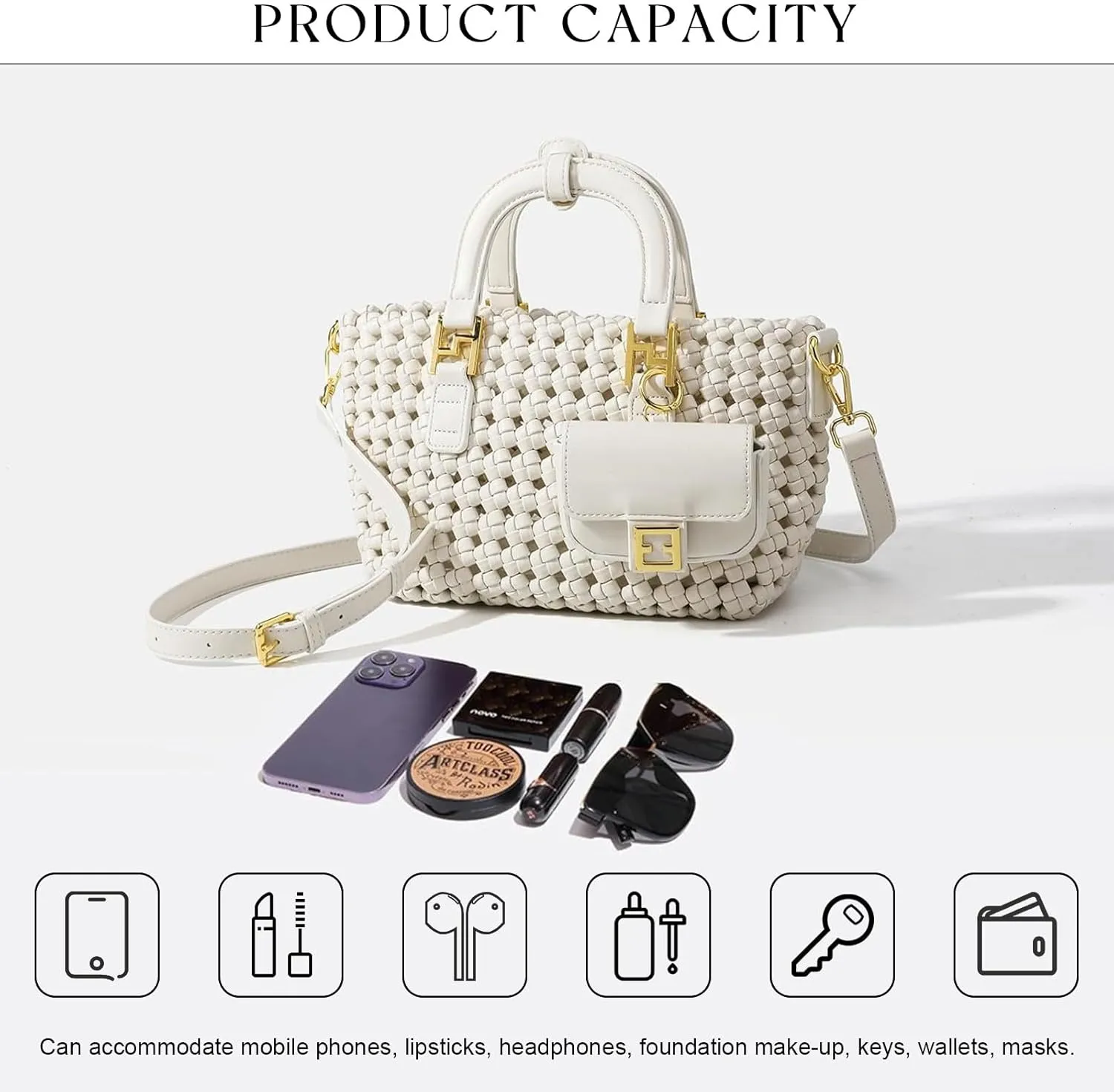 Woven Tote Bag For Women, Fashion Crossbody Shoulder Bag, Casual Top-handle Handbags, and Travel Purses Phone Bag