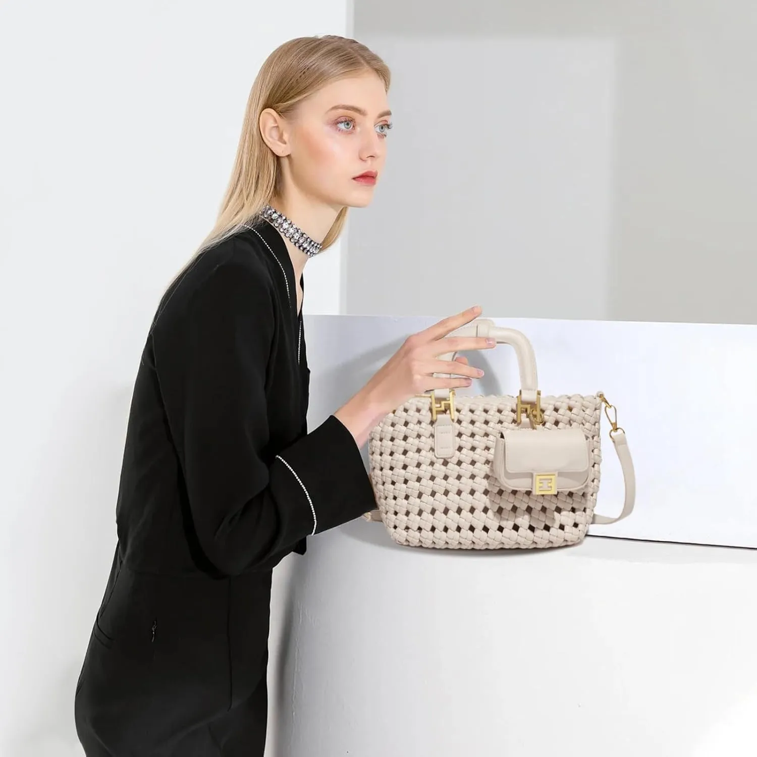 Woven Tote Bag For Women, Fashion Crossbody Shoulder Bag, Casual Top-handle Handbags, and Travel Purses Phone Bag