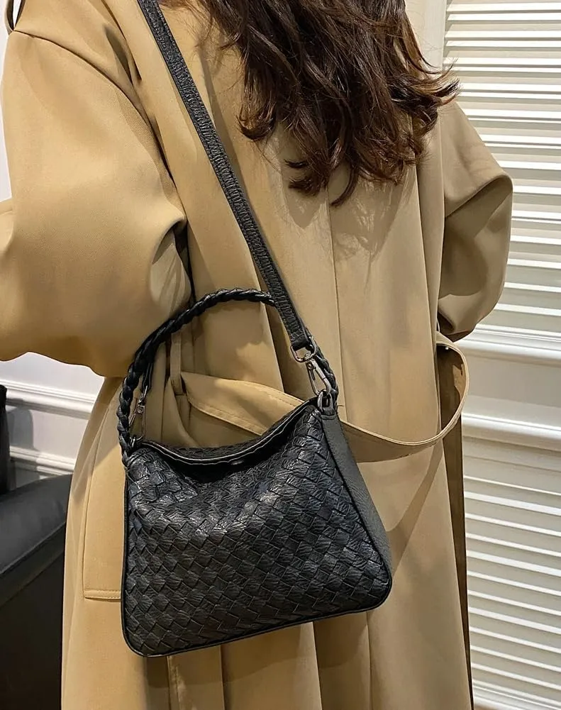 Woven Tote Bag for Women Fashion Shoulder Hobo Bags Leather Woven Beach Handbag Crossbody Purse Vintage Satchels Handbag