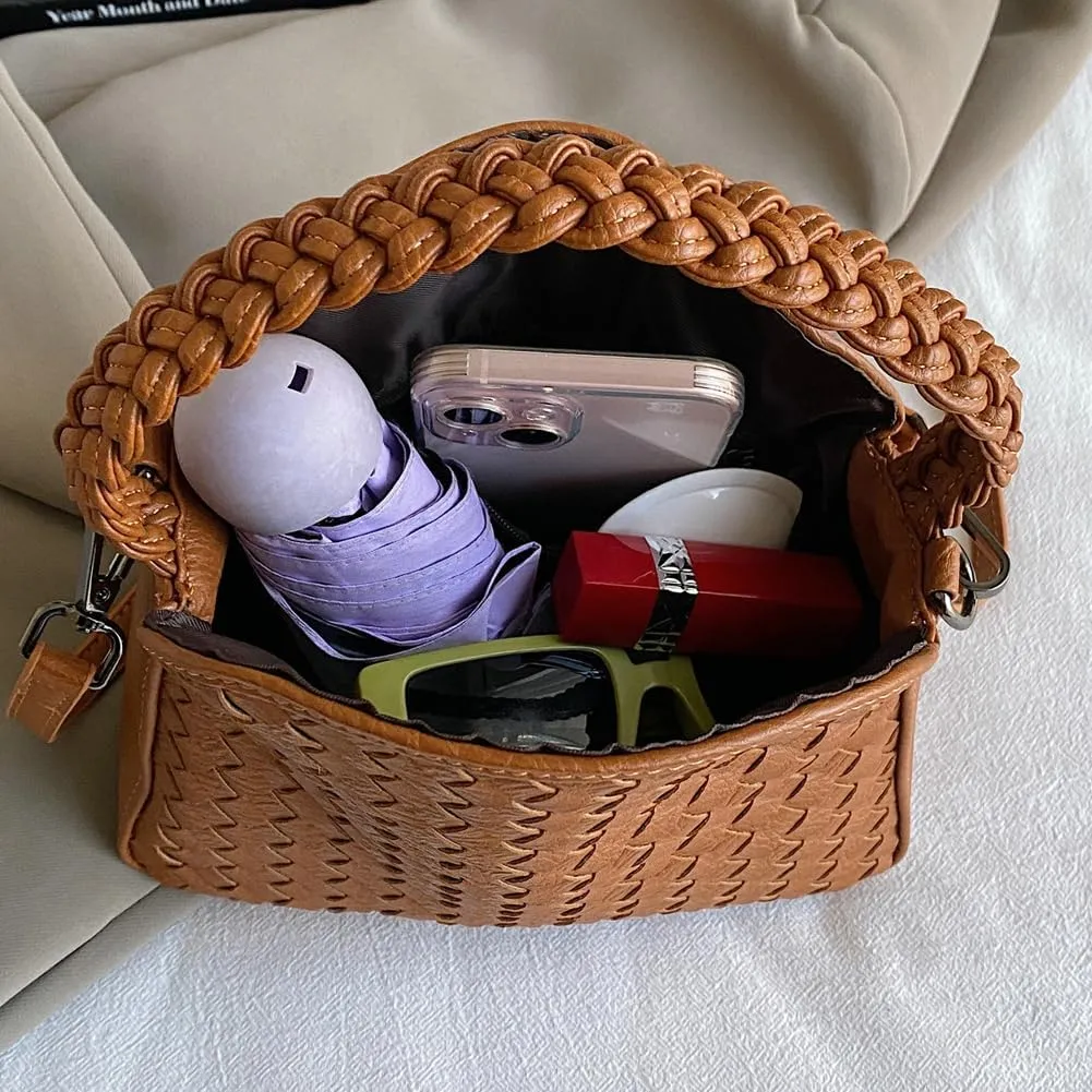 Woven Tote Bag for Women Fashion Shoulder Hobo Bags Leather Woven Beach Handbag Crossbody Purse Vintage Satchels Handbag