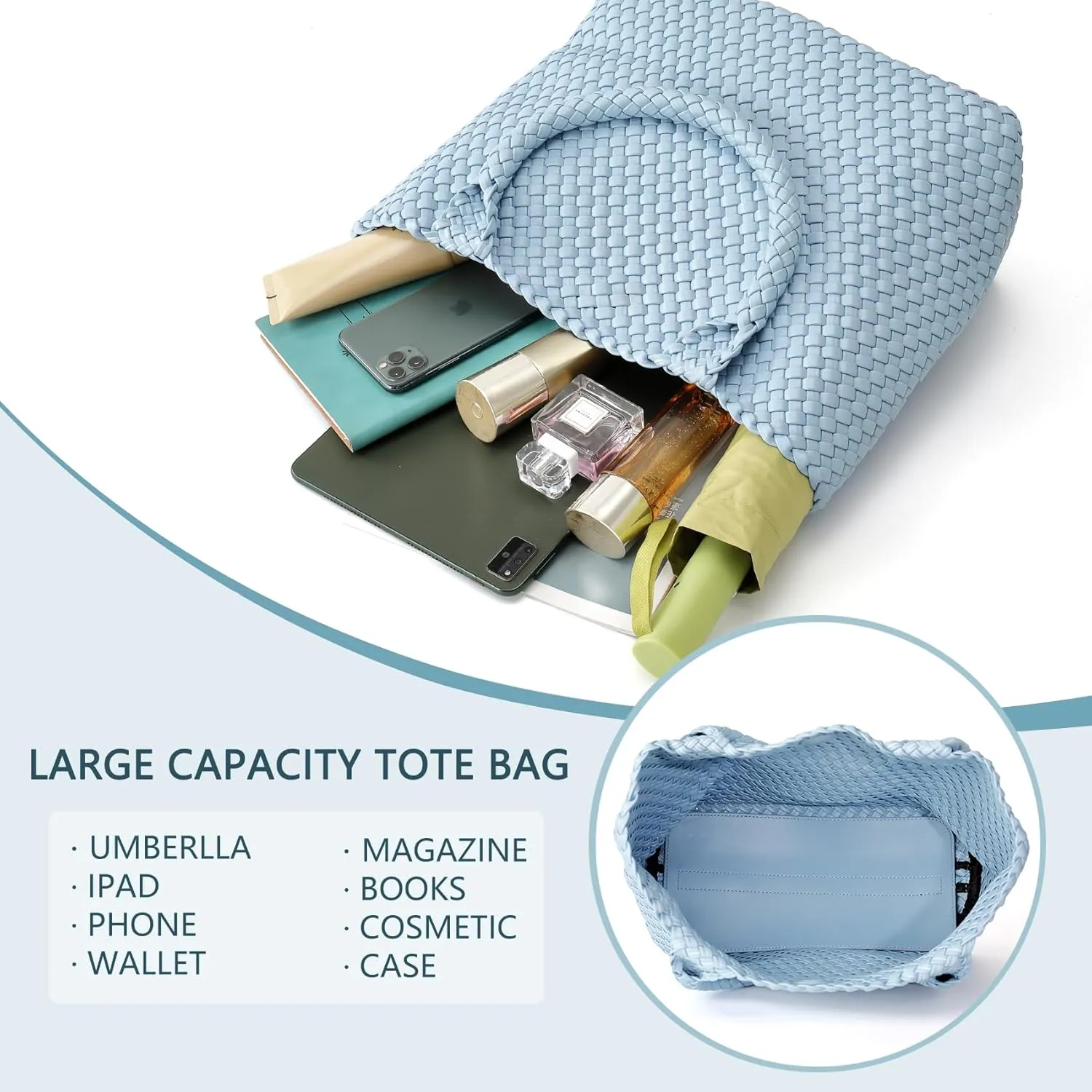 Woven Tote Bag for Women, Fashion Woven Bags for Women Vegan Leather Shoulder Handbags Large Summer Beach Travel Bag