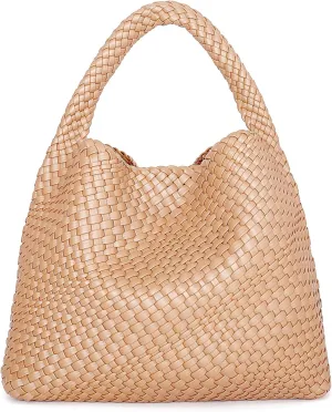 Woven Tote Bag for Women, Fashion Woven Bags for Women Vegan Leather Shoulder Handbags Large Summer Beach Travel Bag