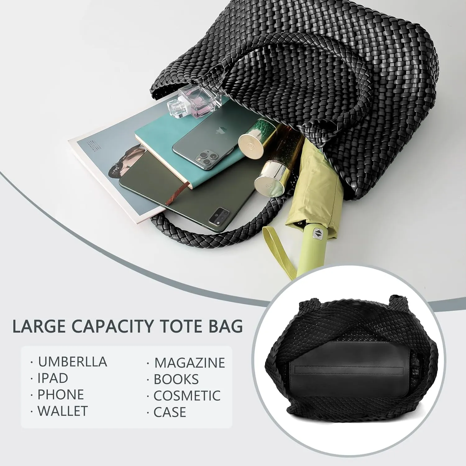 Woven Tote Bag for Women, Fashion Woven Bags for Women Vegan Leather Shoulder Handbags Large Summer Beach Travel Bag