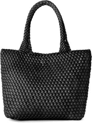Woven Tote Bag for Women, Fashion Woven Bags for Women Vegan Leather Shoulder Handbags Large Summer Beach Travel Bag