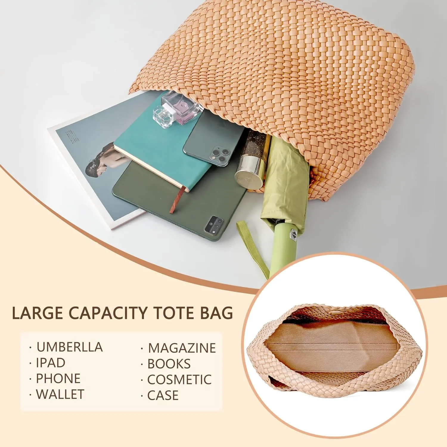 Woven Tote Bag for Women, Fashion Woven Bags for Women Vegan Leather Shoulder Handbags Large Summer Beach Travel Bag