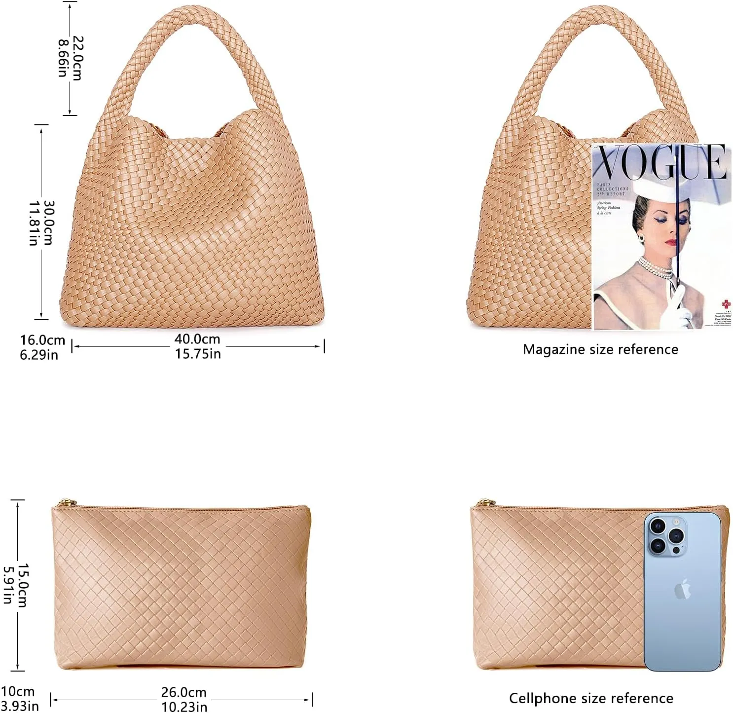 Woven Tote Bag for Women, Fashion Woven Bags for Women Vegan Leather Shoulder Handbags Large Summer Beach Travel Bag