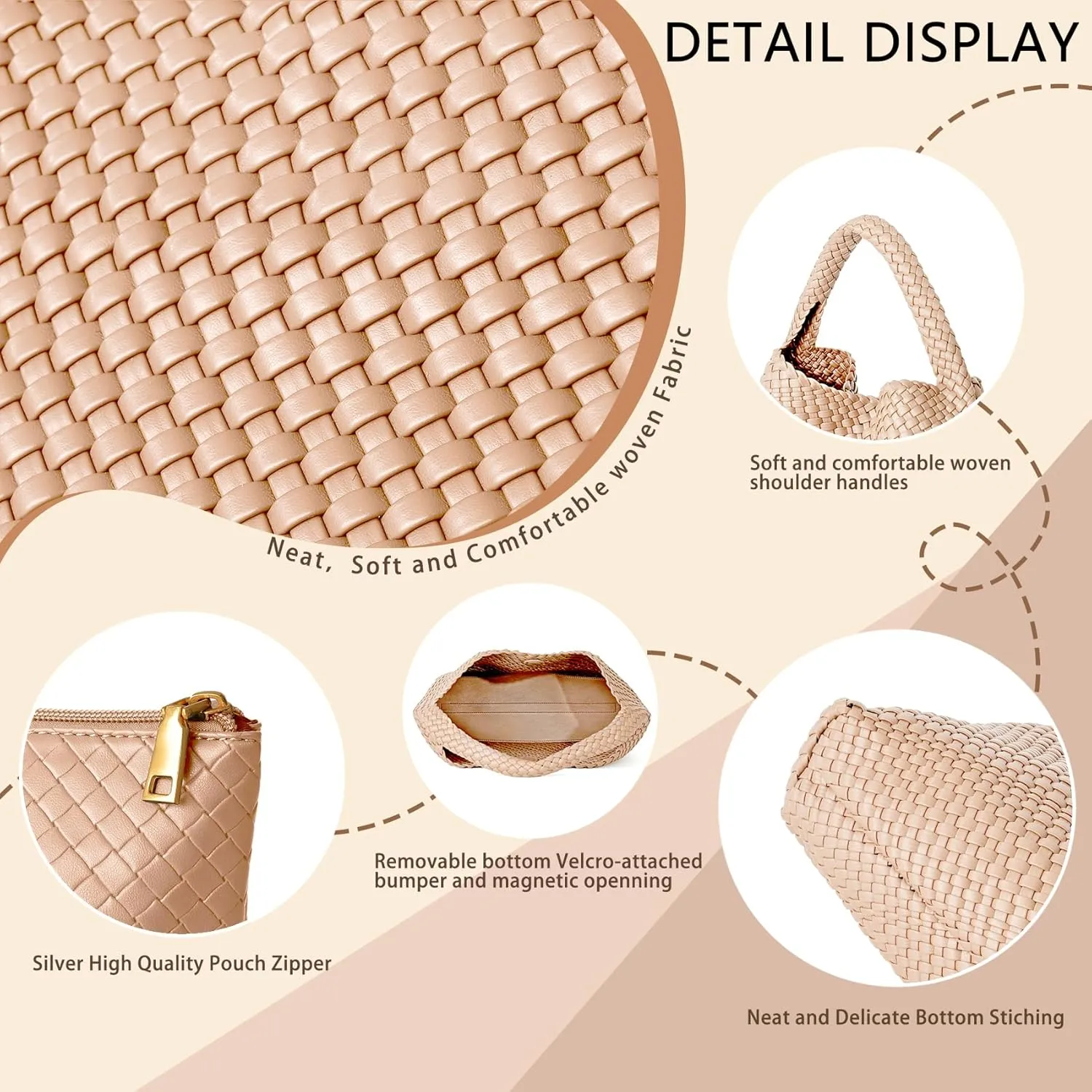 Woven Tote Bag for Women, Fashion Woven Bags for Women Vegan Leather Shoulder Handbags Large Summer Beach Travel Bag