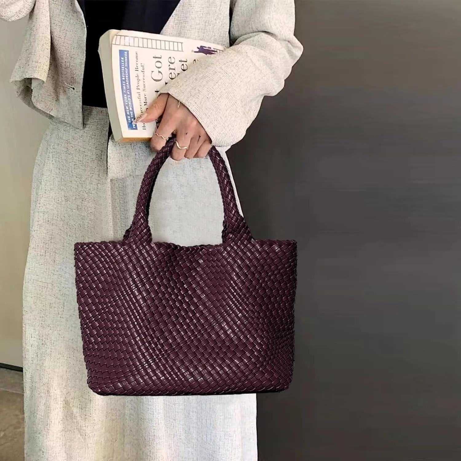 Woven Tote Bag for Women, Hobo Bag for Work, Large Beach Travel Handbags and Purses, Retro Shoulder Bag, Shopping Bag