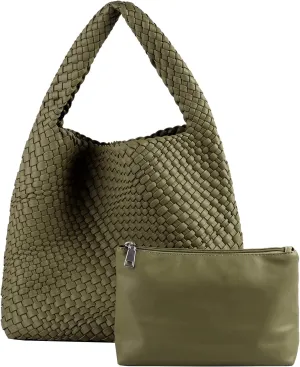 Woven Tote Bag for Women Vegan Leather Hobo Bags, Top-handle Handmade Purse