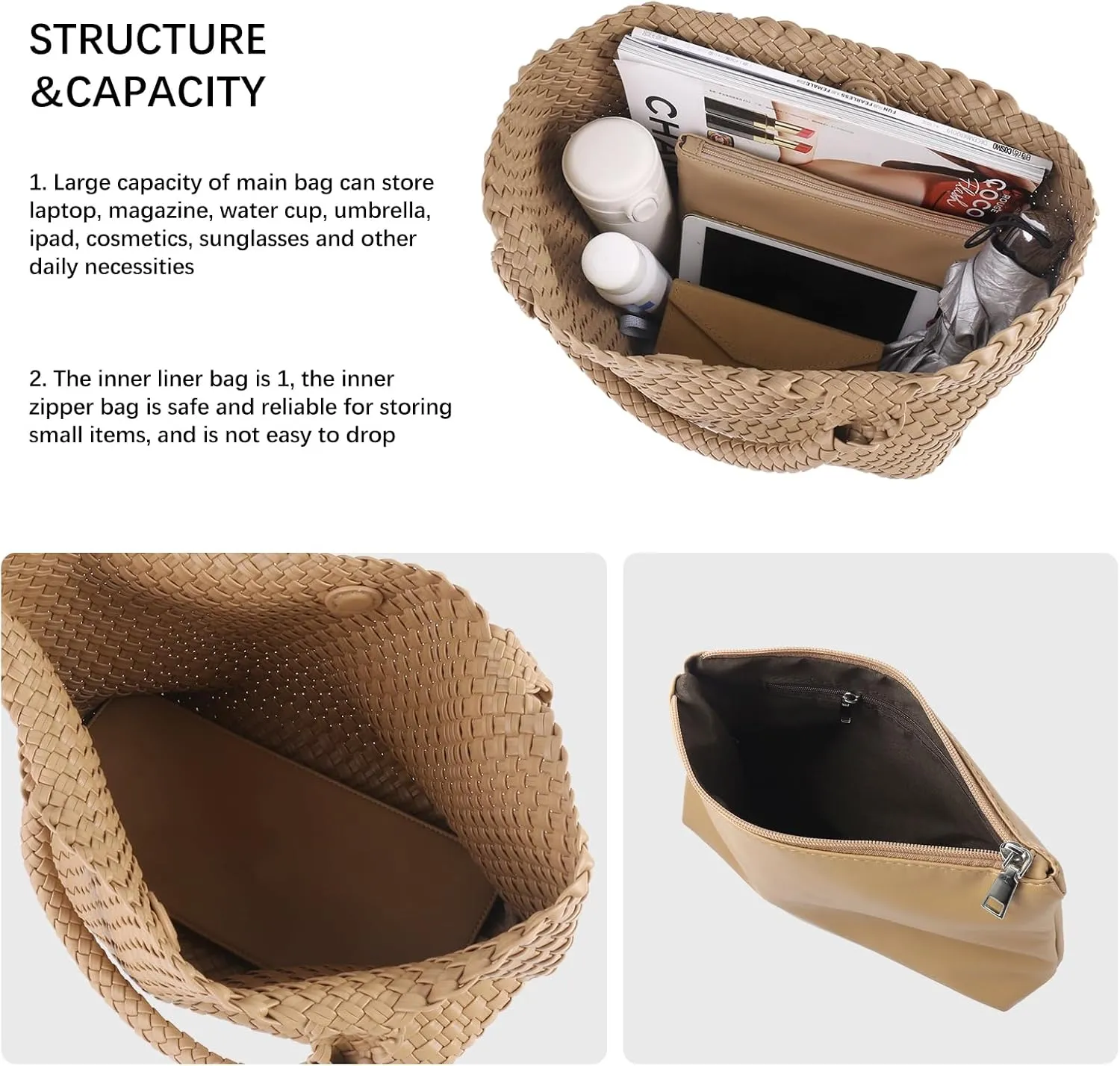 Woven Tote Bag Womens Purse Vegan Leather Shoulder Handbags Fashion Summer Beach Tote Bags Large Travel Totes