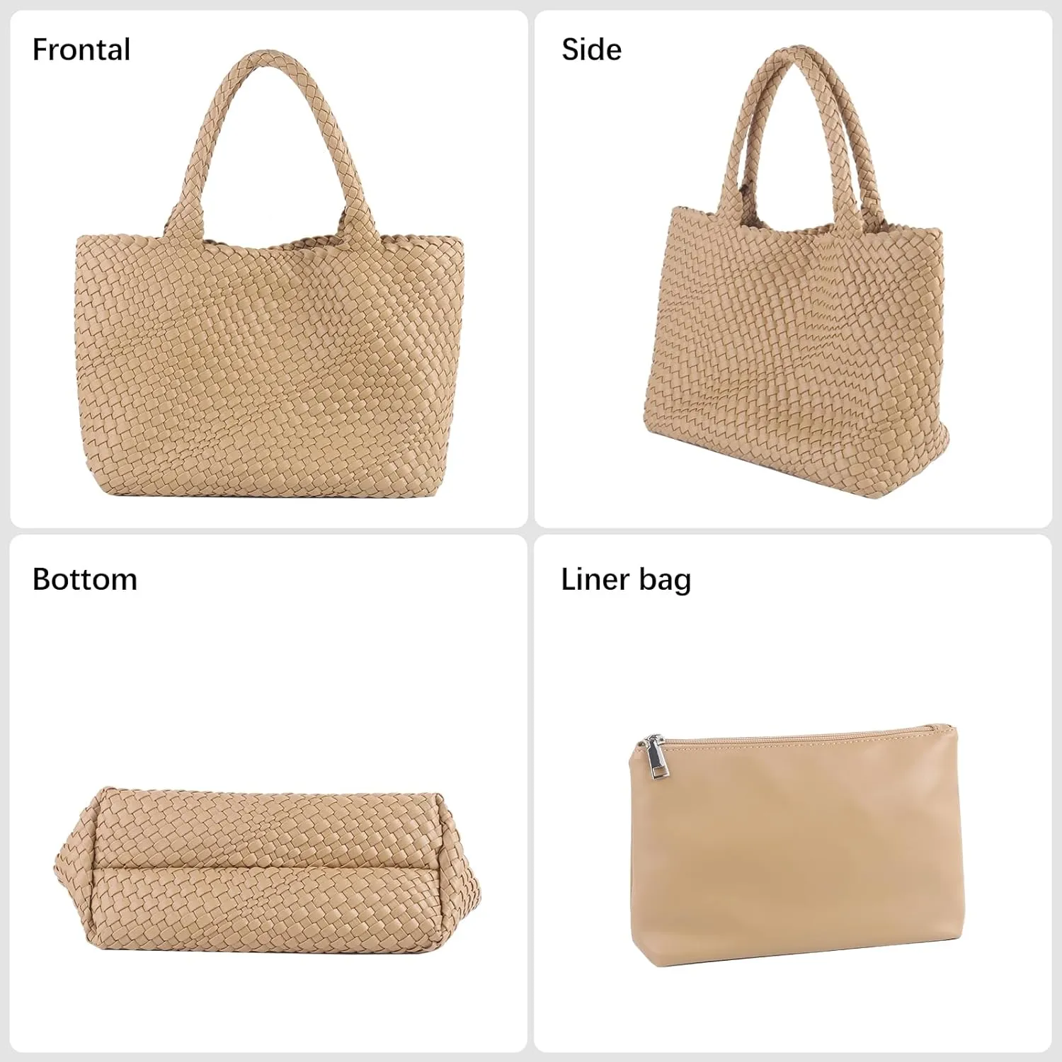 Woven Tote Bag Womens Purse Vegan Leather Shoulder Handbags Fashion Summer Beach Tote Bags Large Travel Totes
