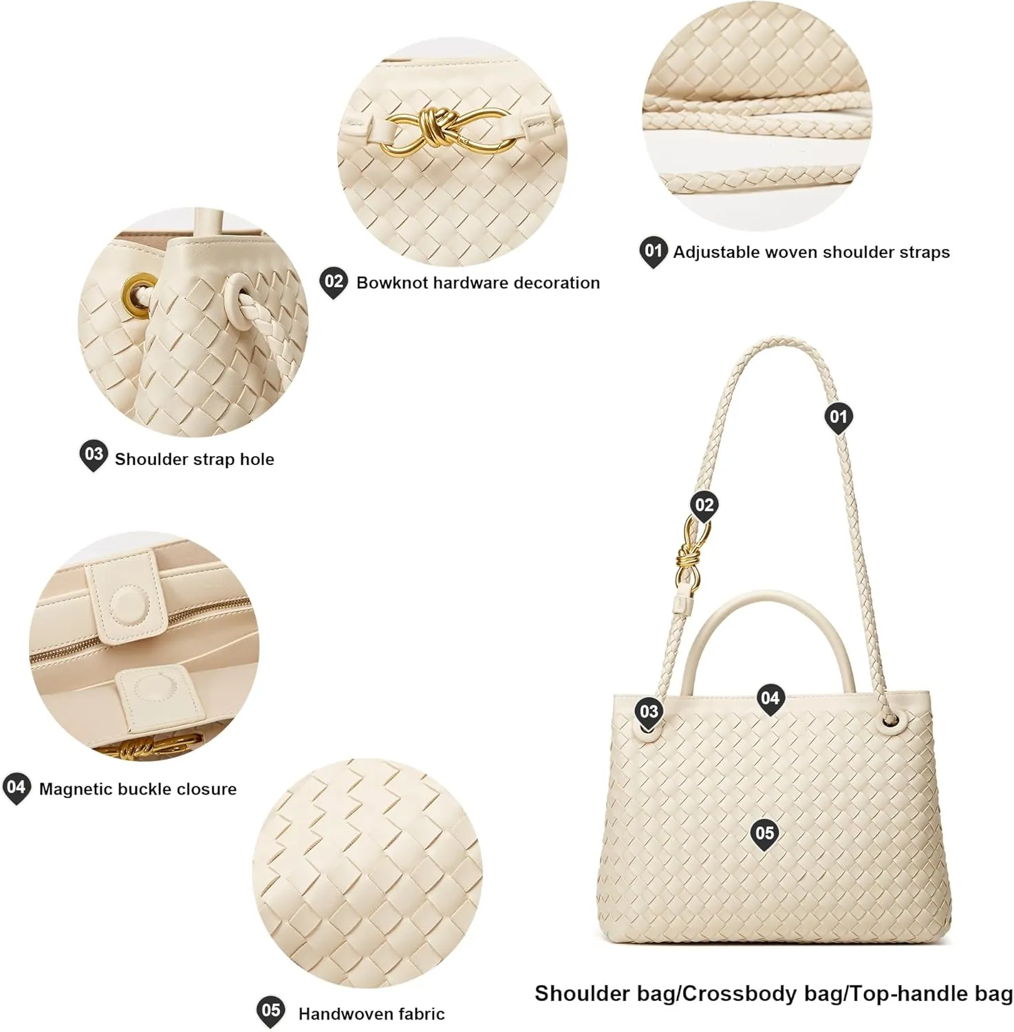 Woven Tote Bag Womens Purse: Vegan Leather Shoulder Handbags - Fashion Summer Beach Tote Bags - Large Travel Totes
