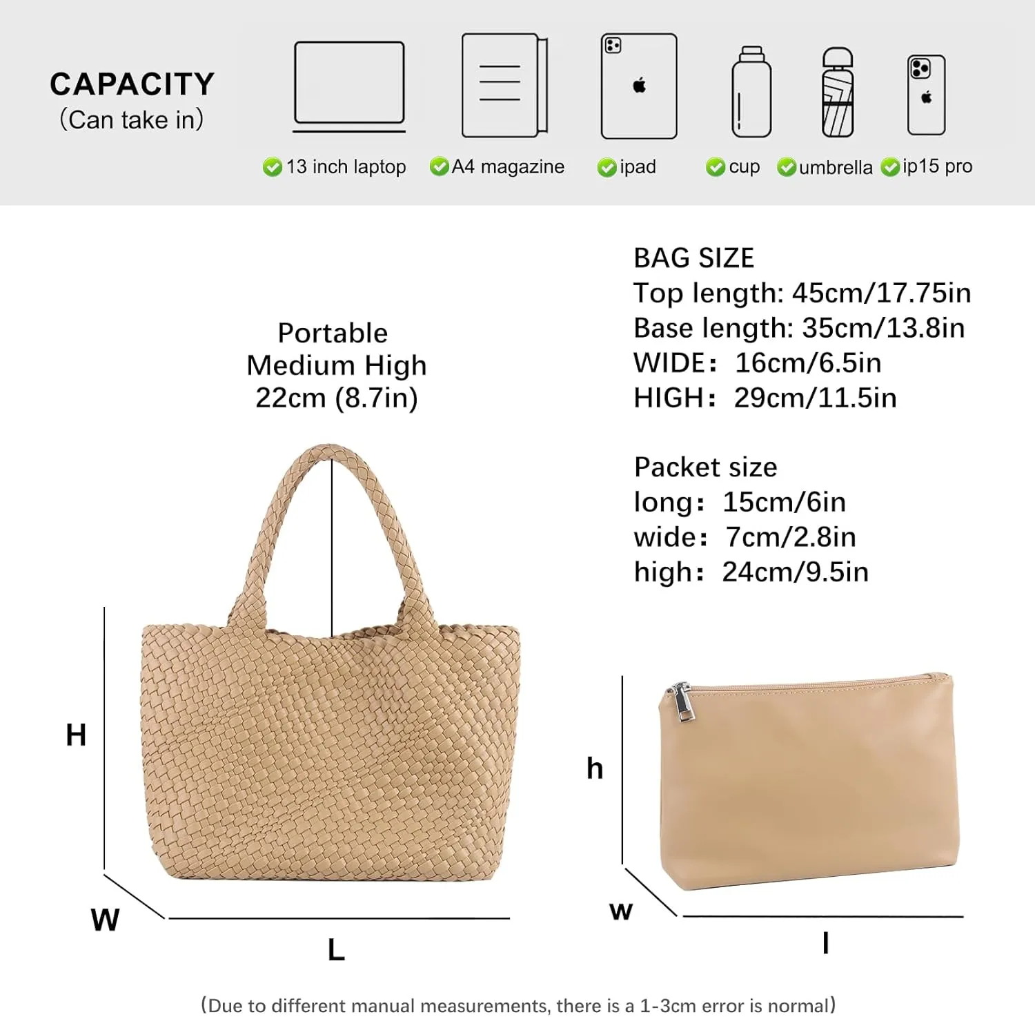 Woven Tote Bag Womens Purse Vegan Leather Shoulder Handbags Fashion Summer Beach Tote Bags Large Travel Totes