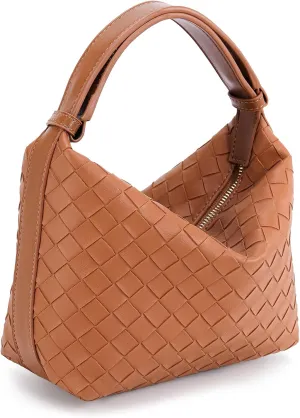 Woven Tote Bags for Women Vegan Leather Shoulder Handbag for Women Top Handle Purses with Adjustable Snap Strap
