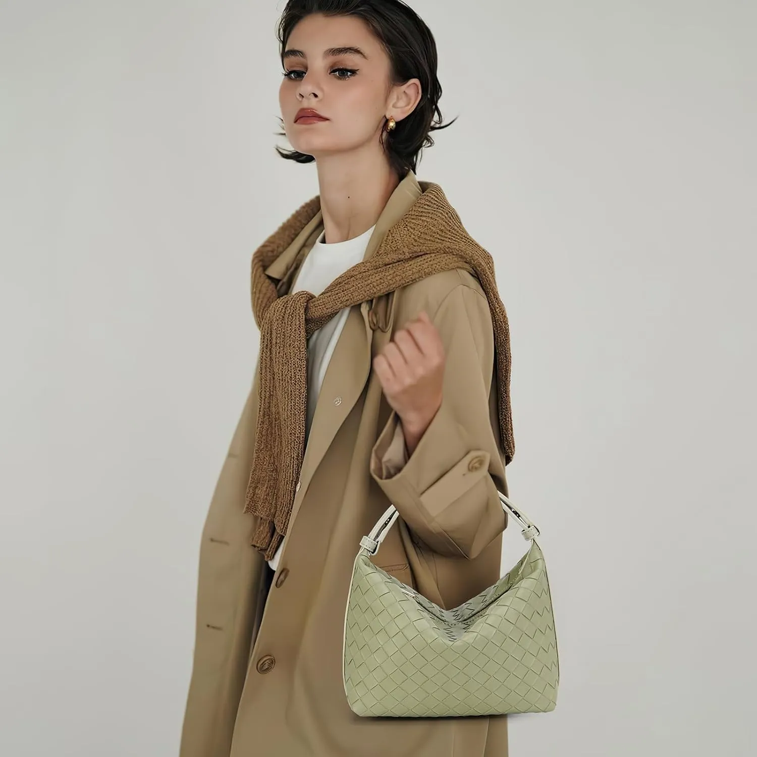 Woven Tote Bags for Women Vegan Leather Shoulder Handbag for Women Top Handle Purses with Adjustable Snap Strap