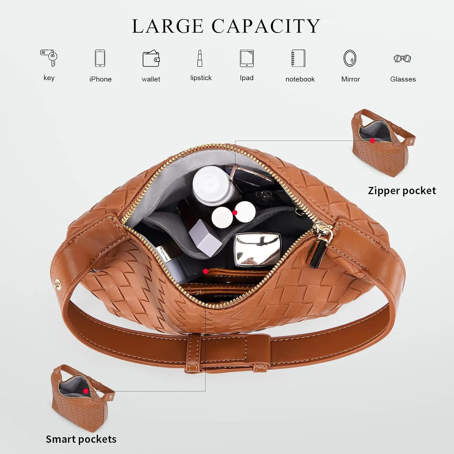 Woven Tote Bags for Women Vegan Leather Shoulder Handbag for Women Top Handle Purses with Adjustable Snap Strap