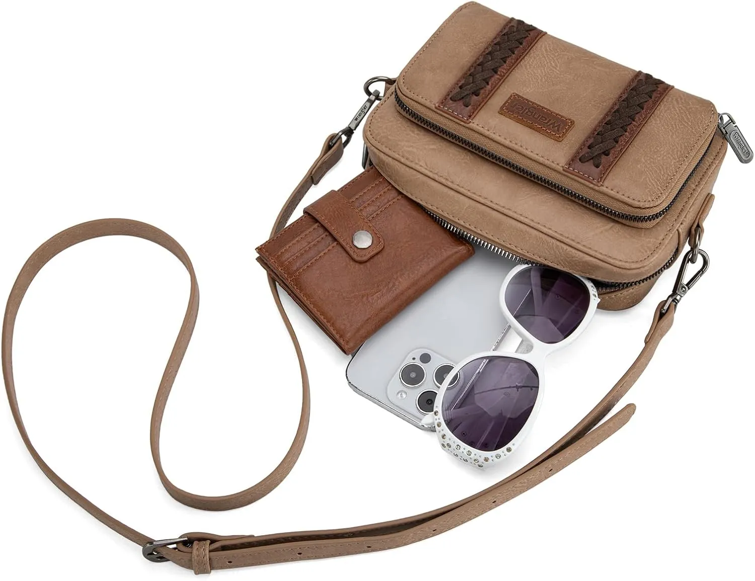 Wrangler Crossbody Bag for Women Shoulder Purse Small Multi Pocket Crossover Bag with Adjustable Strap