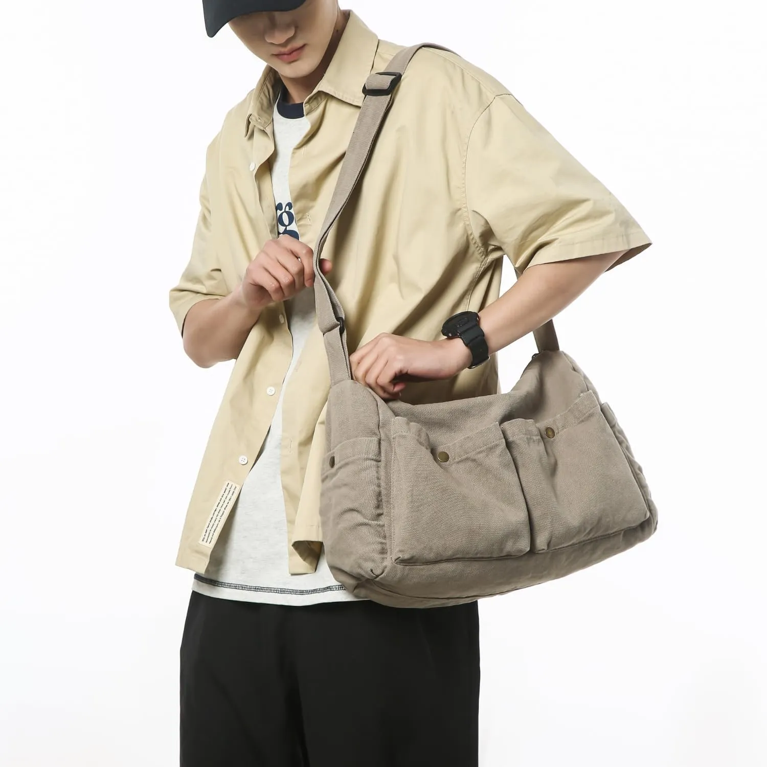 Wxnow Water Resistant Canvas Crossbody Bag Lightweight Large Messenger Bag Multi Compartment Organizer for Office Travel Daily Carry