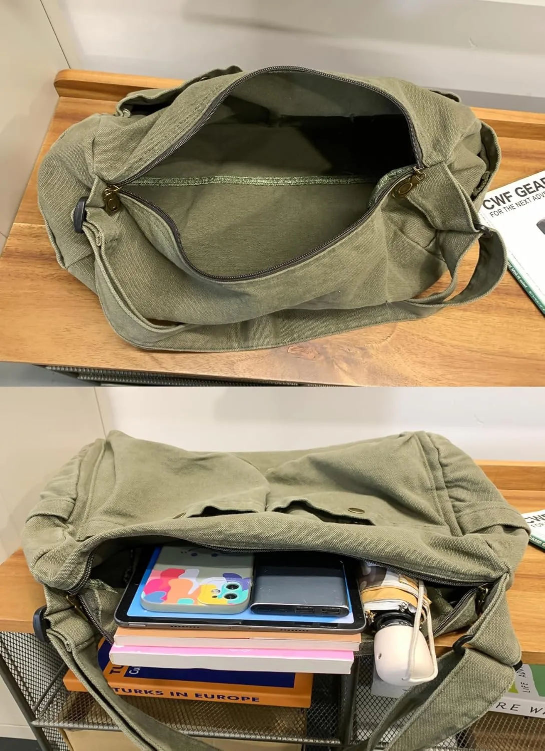 Wxnow Water Resistant Canvas Crossbody Bag Lightweight Large Messenger Bag Multi Compartment Organizer for Office Travel Daily Carry