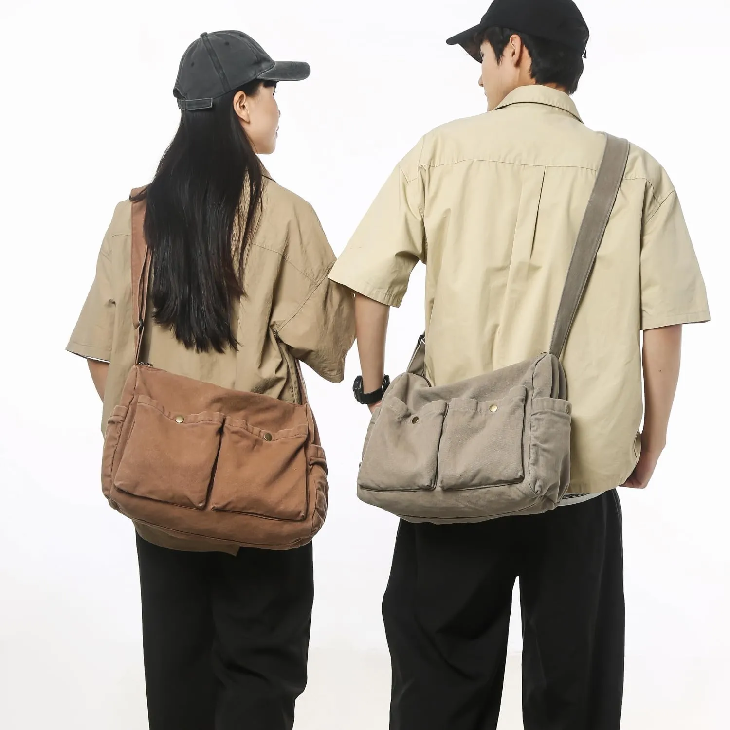 Wxnow Water Resistant Canvas Crossbody Bag Lightweight Large Messenger Bag Multi Compartment Organizer for Office Travel Daily Carry