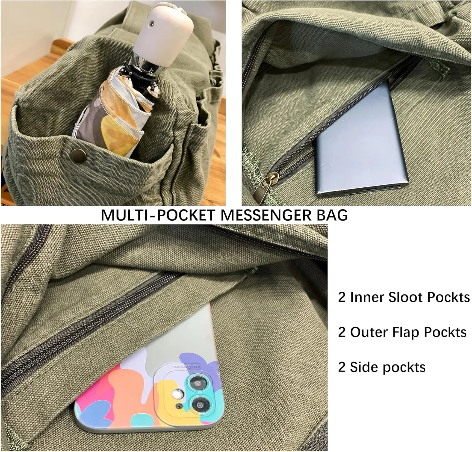Wxnow Water Resistant Canvas Crossbody Bag Lightweight Large Messenger Bag Multi Compartment Organizer for Office Travel Daily Carry