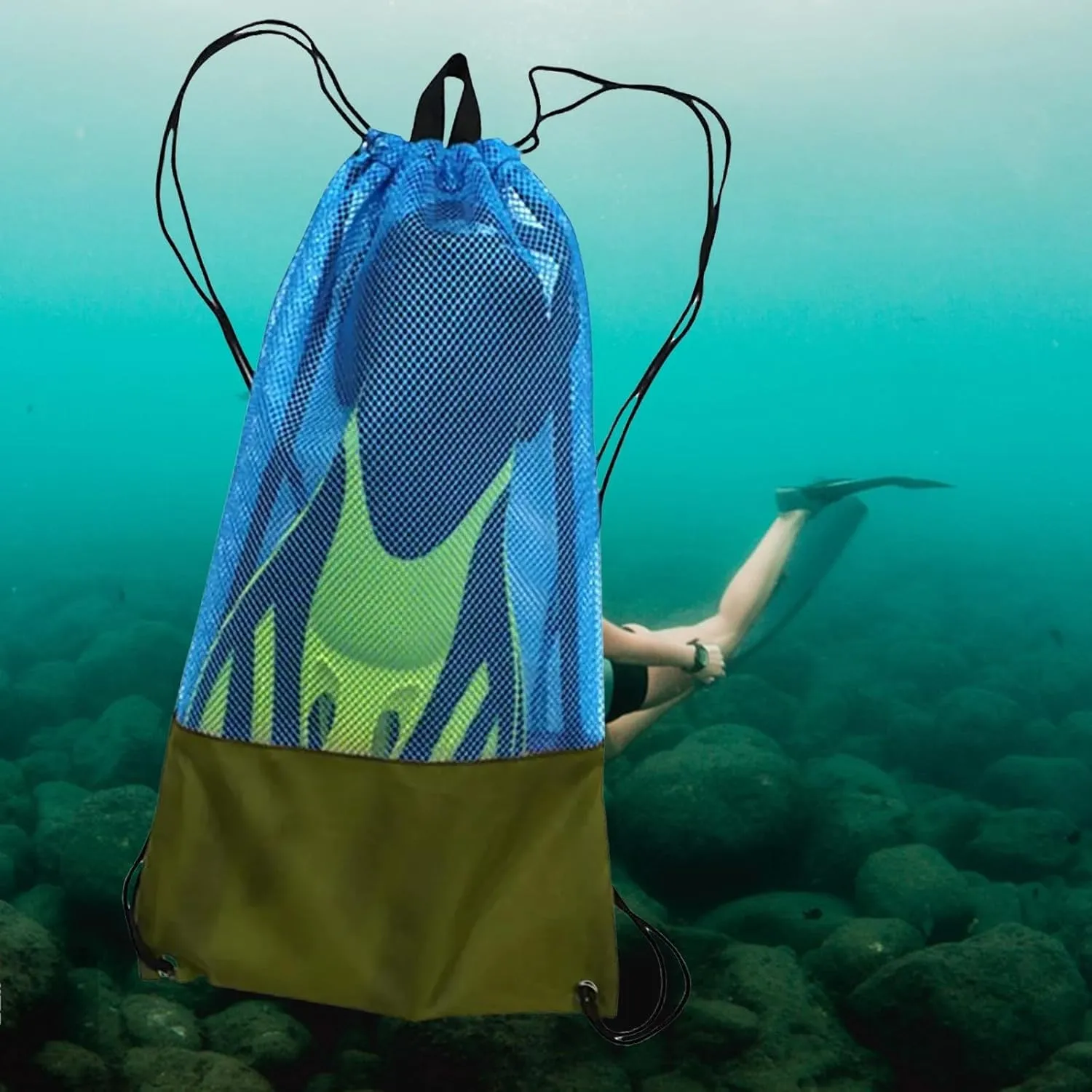 XISAOK Nylon Net Swim Bag For Men Women And Kid Diving Gear Bag Backpacks For Swimming Snorkeling Gear Bag 20kg Load Capacity