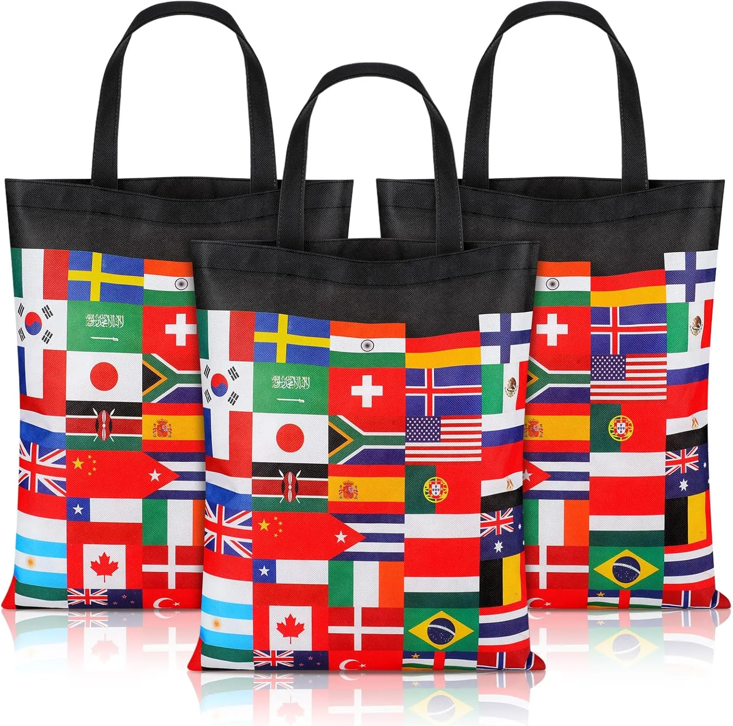 Yaomiao 18 Pcs International Flag Gift Bags 15" x 17" Nonwoven Tote Bags International World Flag Party Favors Supplies Opening Sports Events Bar Clubs Celebration Tote for Traveler Geography Gift
