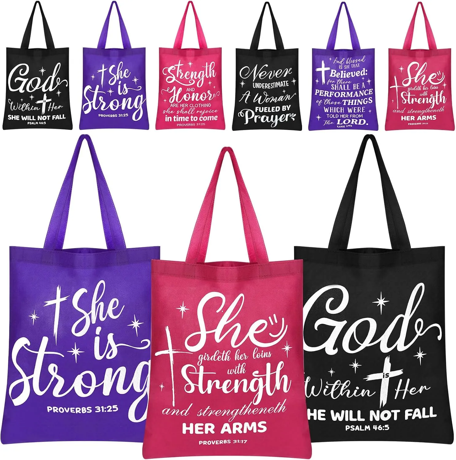 Yaomiao 18 Pcs Religious Tote Bags for Women 15" x 17" Non Woven Mother‘s Day Church Gifts Bulk Large Christian Bible Verse Reusable Gift Bags for Woman Church Shopping Grocery Travel