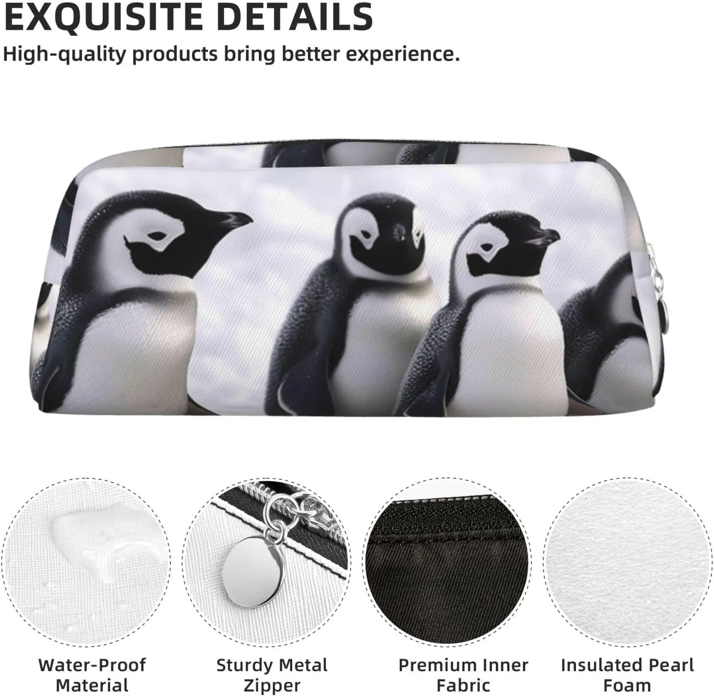 Young Penguins With Snow Makeup Bag for Women Men Pencil Pouch Travel Small Cosmetic Bag Zippered Toiletry Bags Aesthetic Pen Bags Trendy Storage Bags Leather Coin Pouch Purse