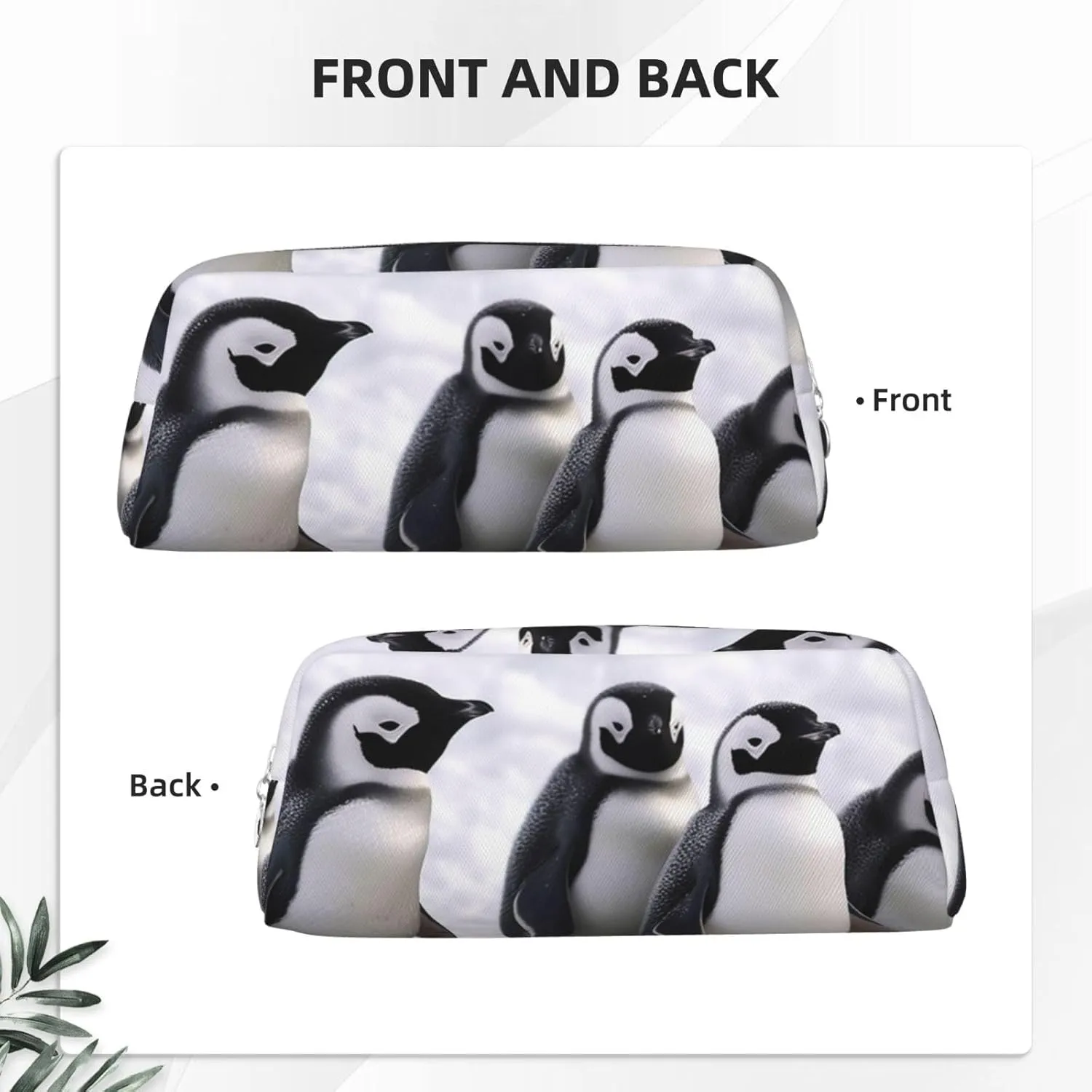 Young Penguins With Snow Makeup Bag for Women Men Pencil Pouch Travel Small Cosmetic Bag Zippered Toiletry Bags Aesthetic Pen Bags Trendy Storage Bags Leather Coin Pouch Purse