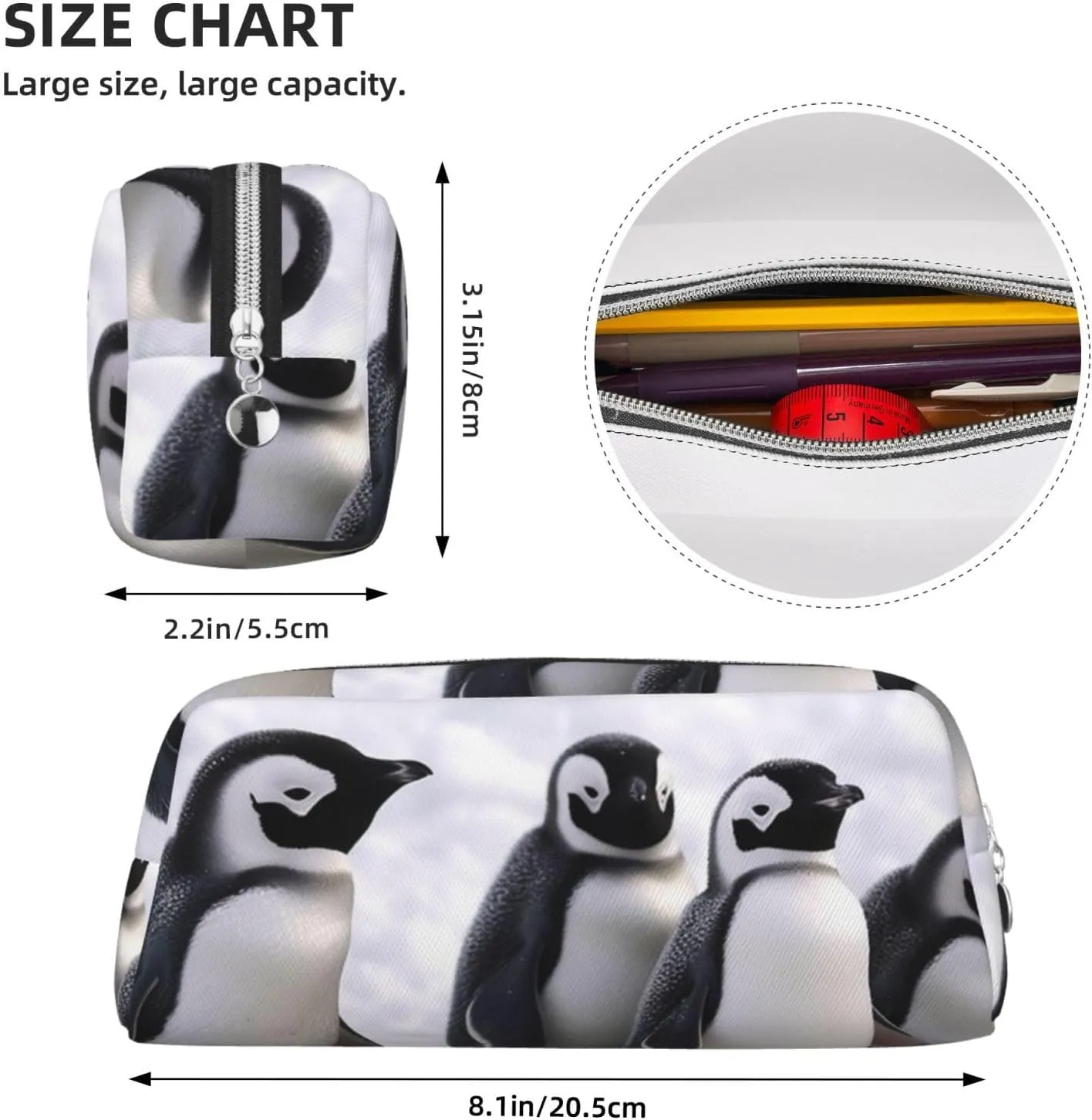 Young Penguins With Snow Makeup Bag for Women Men Pencil Pouch Travel Small Cosmetic Bag Zippered Toiletry Bags Aesthetic Pen Bags Trendy Storage Bags Leather Coin Pouch Purse