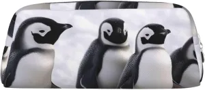 Young Penguins With Snow Makeup Bag for Women Men Pencil Pouch Travel Small Cosmetic Bag Zippered Toiletry Bags Aesthetic Pen Bags Trendy Storage Bags Leather Coin Pouch Purse