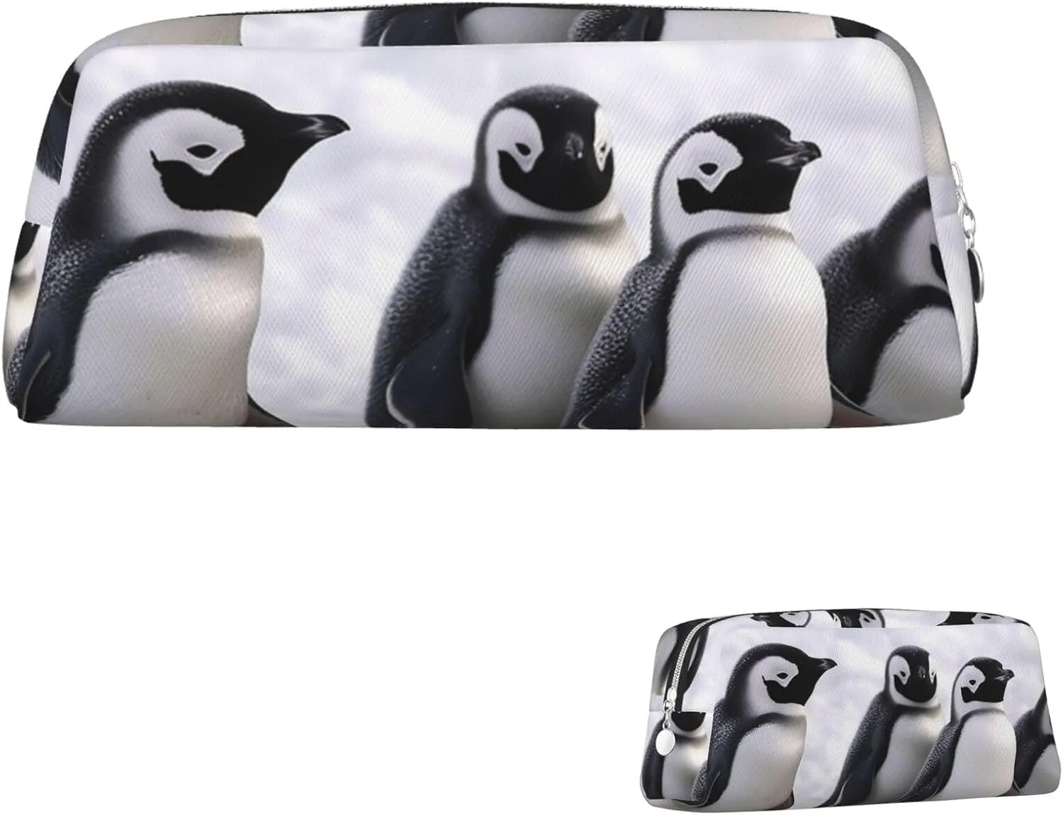 Young Penguins With Snow Makeup Bag for Women Men Pencil Pouch Travel Small Cosmetic Bag Zippered Toiletry Bags Aesthetic Pen Bags Trendy Storage Bags Leather Coin Pouch Purse