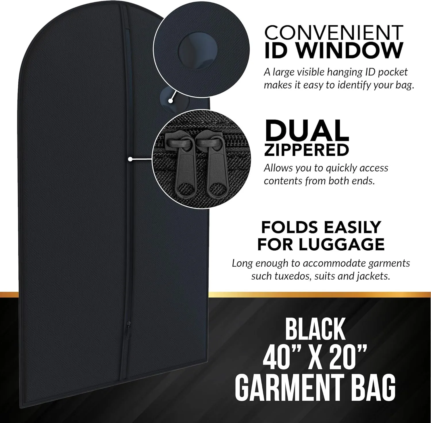 Your Bags Black Suit Garment Travel Bags 3 Pack - 40" X 24"