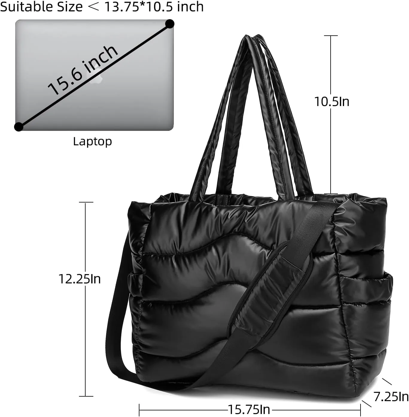 Y.U.M.C. Quilted Puffer Tote Bag for Women- Stylish Multi-Way Carrying Shoulder Bag with Laptop Compartment