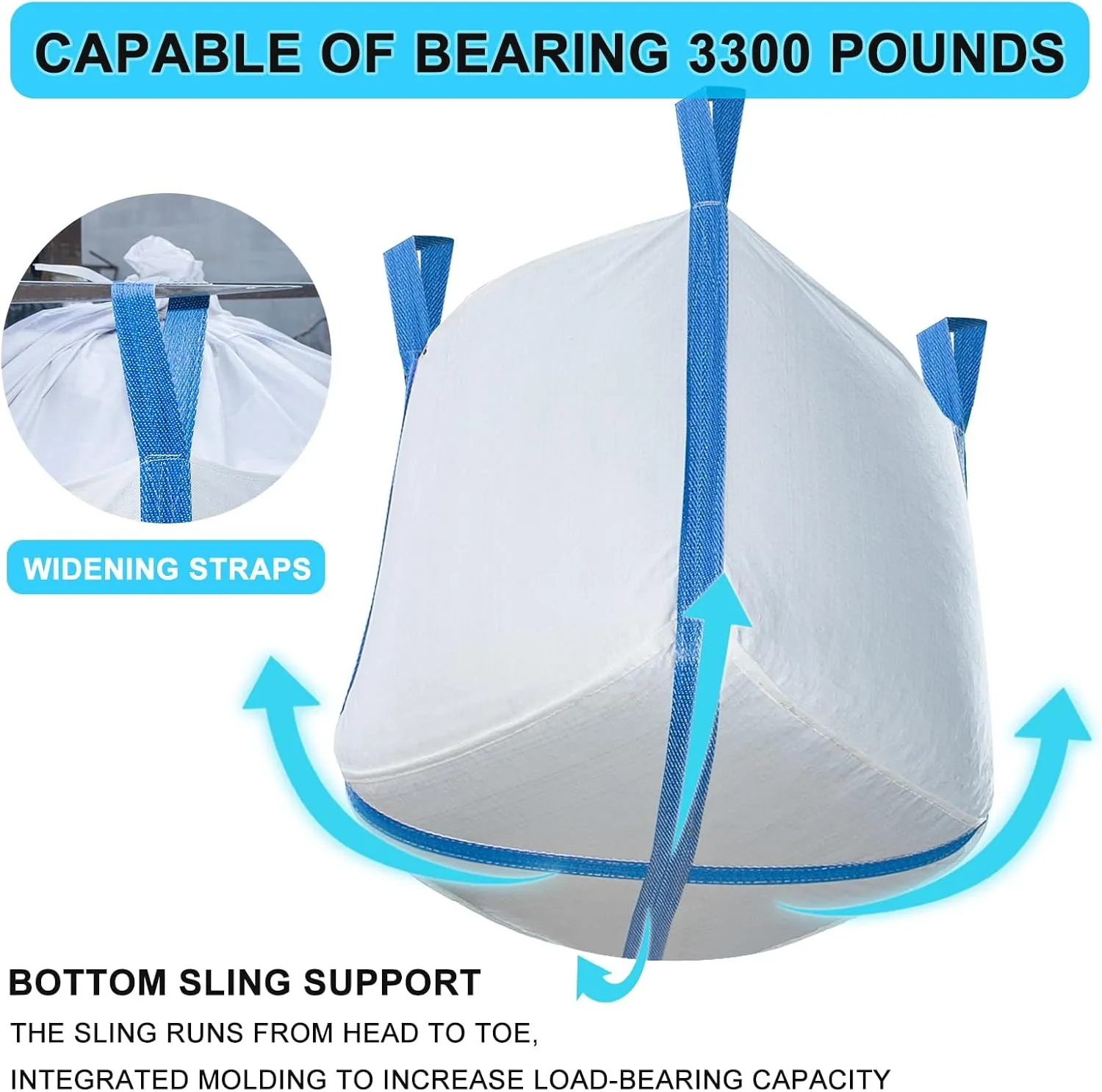 YURME 2 Pack FIBC Bulk Bag, Flexible Bulk Bags 1.5 Ton Bag, 35"L x 35"W x 43"H, 3300lbs SWL, Woven Polypropylene Bags (2)