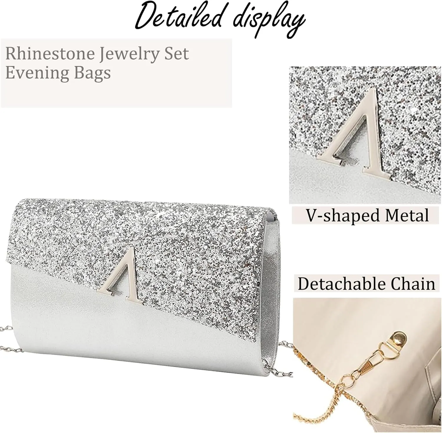 YYW 4 Pieces Women Evening Handbags Clutch Purse Bag with Rhinestone Crystal Jewelry Set for Wedding Party