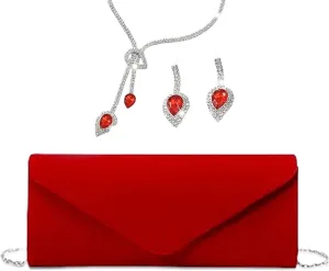 YYW 4 Pieces Women Evening Handbags Clutch Purses Shoulder Bag with Rhinestone Jewelry Set for Party Wedding