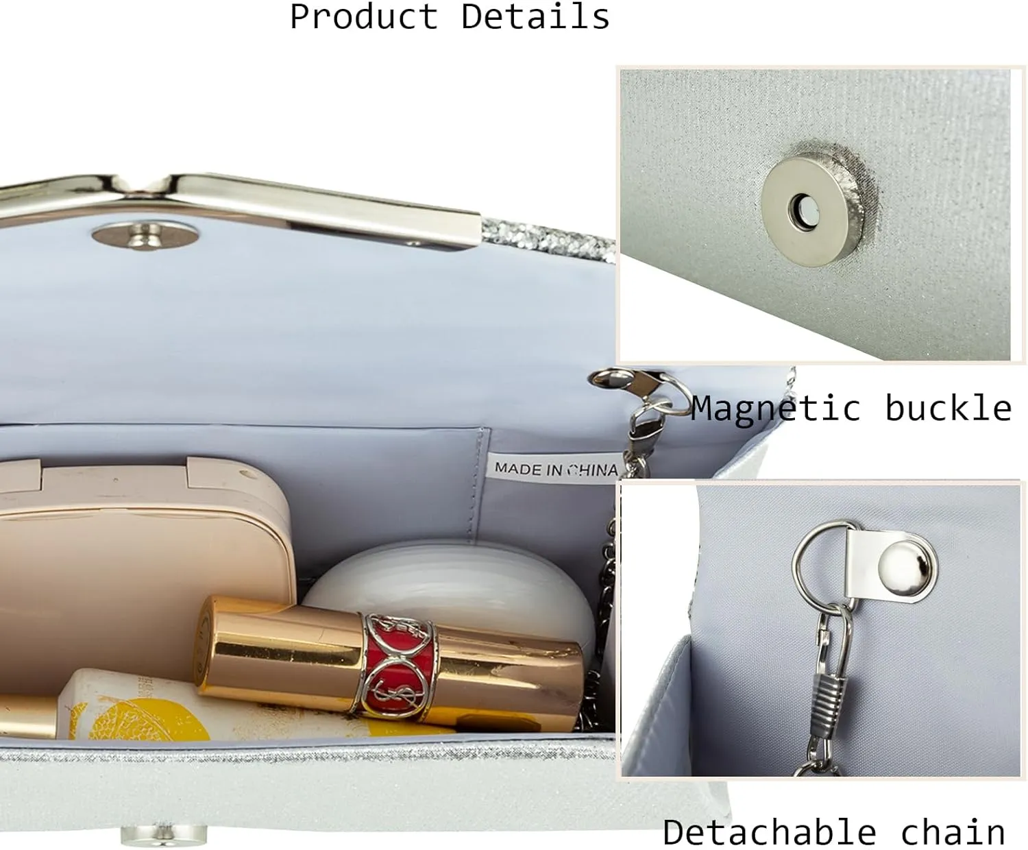 YYW 4 Pieces Women Evening Handbags Clutch Purses Shoulder Bag with Rhinestone Jewelry Set for Party Wedding