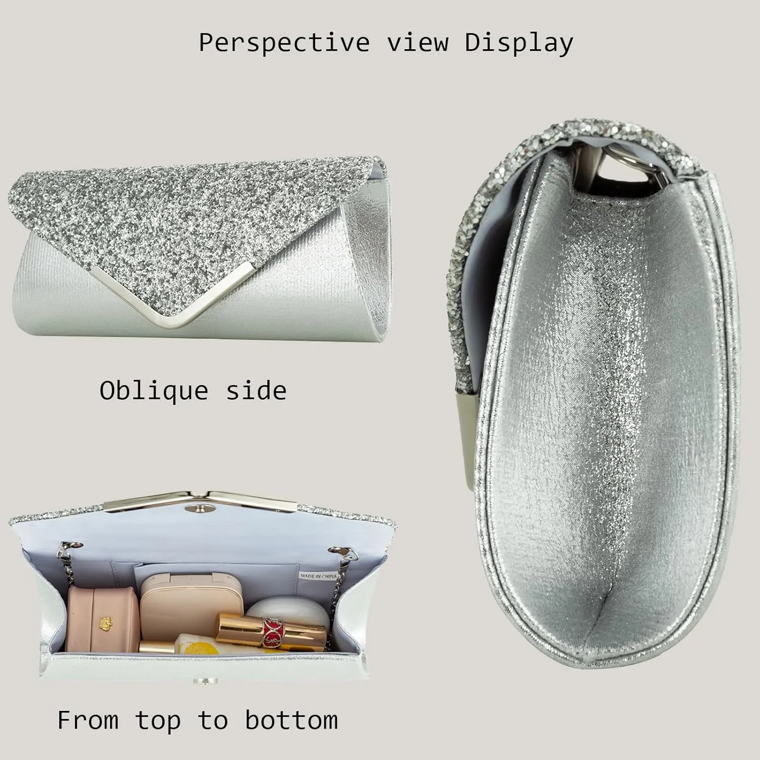 YYW 4 Pieces Women Evening Handbags Clutch Purses Shoulder Bag with Rhinestone Jewelry Set for Party Wedding
